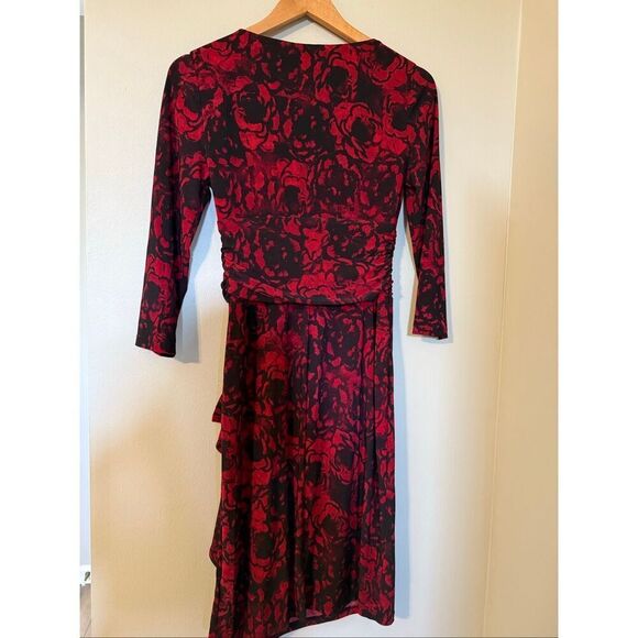 Ralph Lauren 4 Knee Length Crossover Dress Red Black Floral Victorian Cocktail - Picture 7 of 10